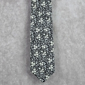 J.S. Blank & Co. Black White Floral Cotton Executive Spring Neck Tie Men's